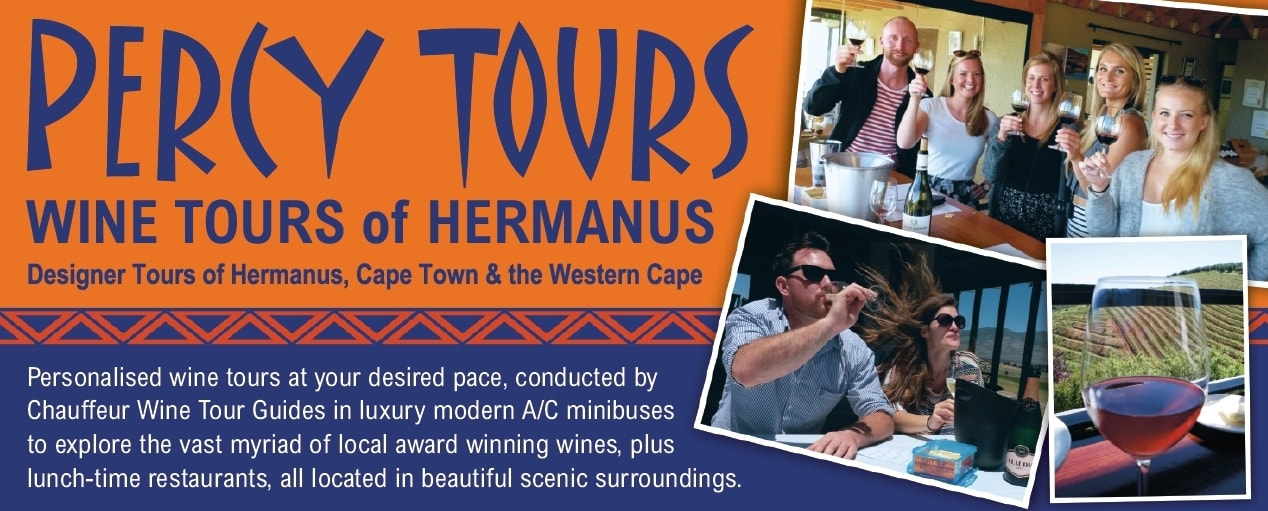 Wine Tours of Hermanus wineries with Percy Tours offering over 120 wines in the pretty Hemel-en-Aarde wine valley - tours to other wine regions too