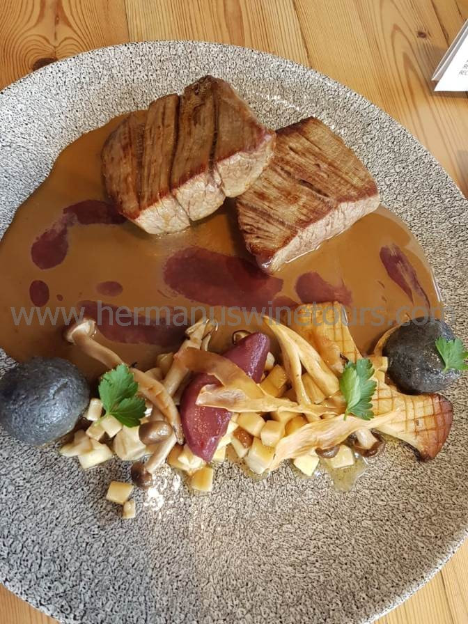Springbok fillet, beetroot, shitake mushrooms, Hermanus restaurant, near Cape Town, South Africa